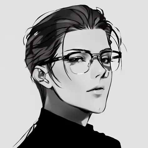 a drawing of a man with glasses and a black shirt, kentaro miura manga art style, delicate androgynous prince, seinen manga port...