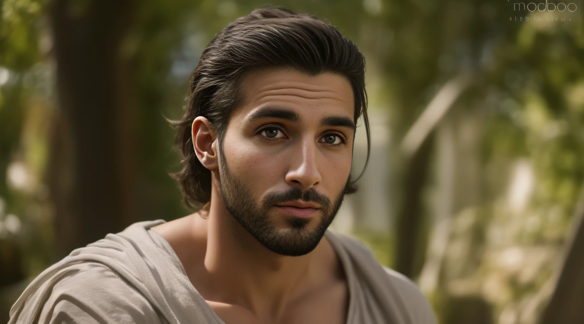 Ein 30-jähriger Mann aus Arabien, bärtig, Schlüsselbart, Wunderschön, Modell, Blick in die Kamera, detailliertes Bild, UHD, 8k, gut beleuchtet