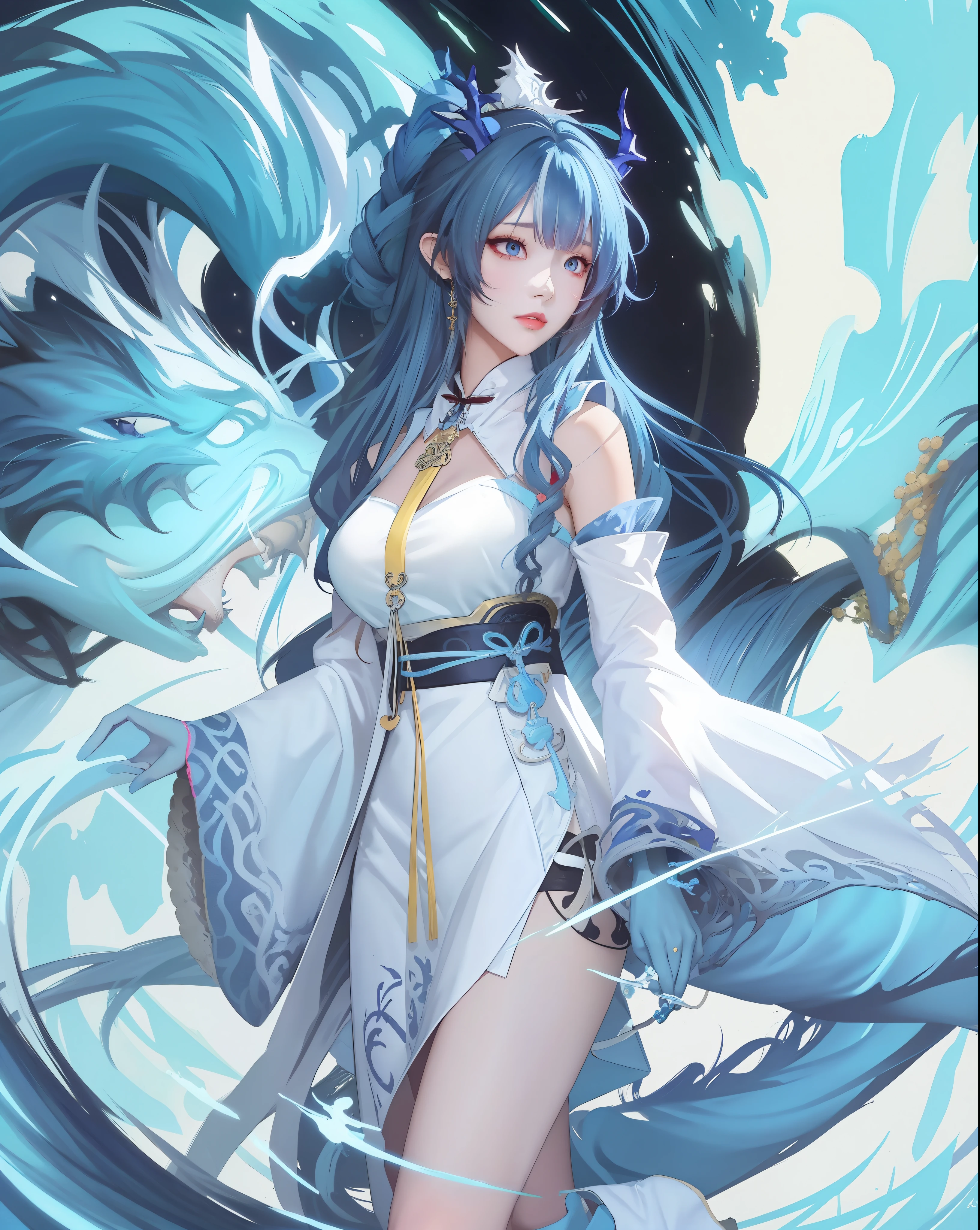 Anime girl with blue hair and white dress, trending on artstation pixiv, Guweiz in Pixiv ArtStation, detailed anime art, Anime goddess, Anime fantasy illustration, full-body xianxia, Anime fantasy artwork, Guweiz on ArtStation Pixiv, style of anime4 K, Detailed digital anime art，Ark of tomorrow，cause