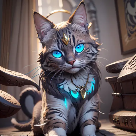 ((best quality)), ((masterpiece)), (detailed: 1.4), 3d, a digital painting of a cat with blue eyes, unreal engine rendering + a ...