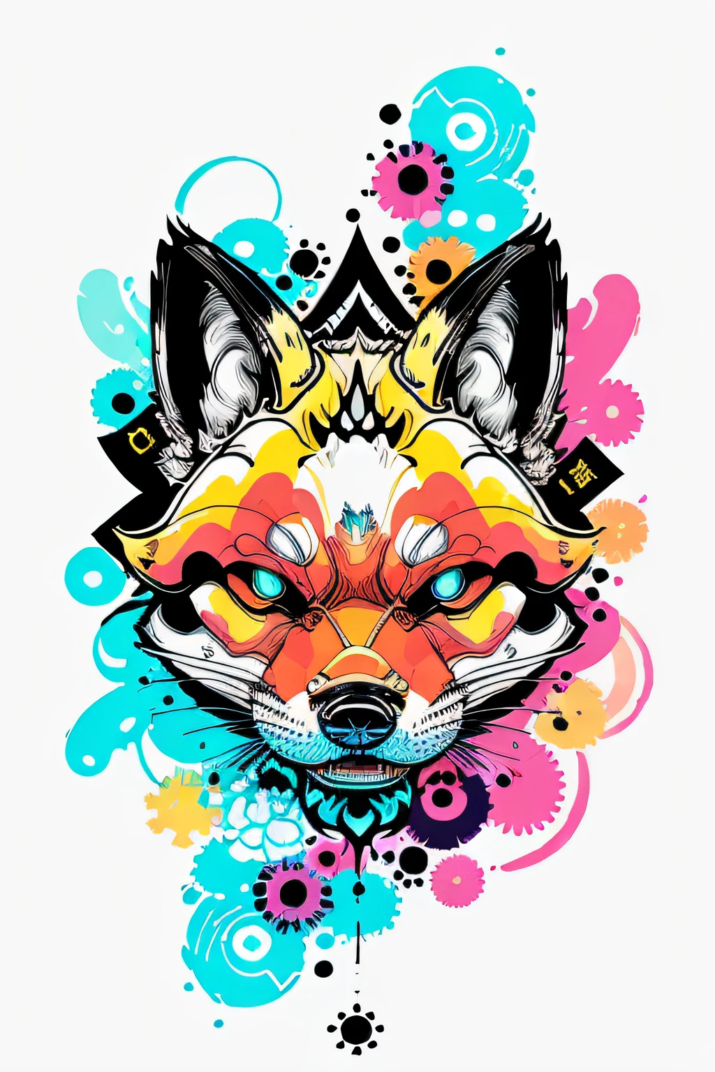 in the style of 0mib, adorable japanese fox, prismatic shards, reflecting fractal circles, ink spatter, melting brush strokes, particles vortex, dramatic lighting, high quality, beautiful, masterpiece