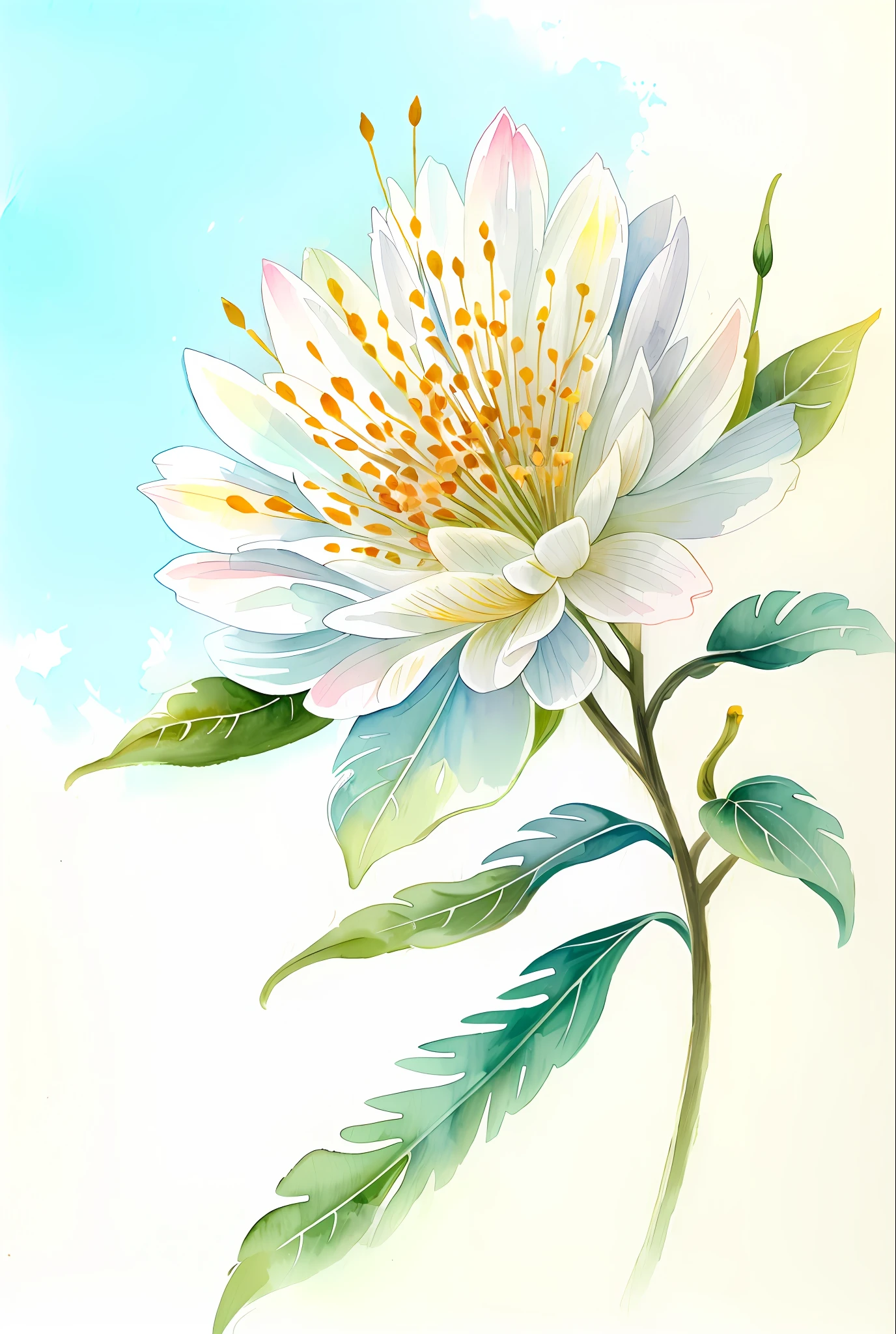 ( watercolor \(half\), drawing, beautiful daisy flower.