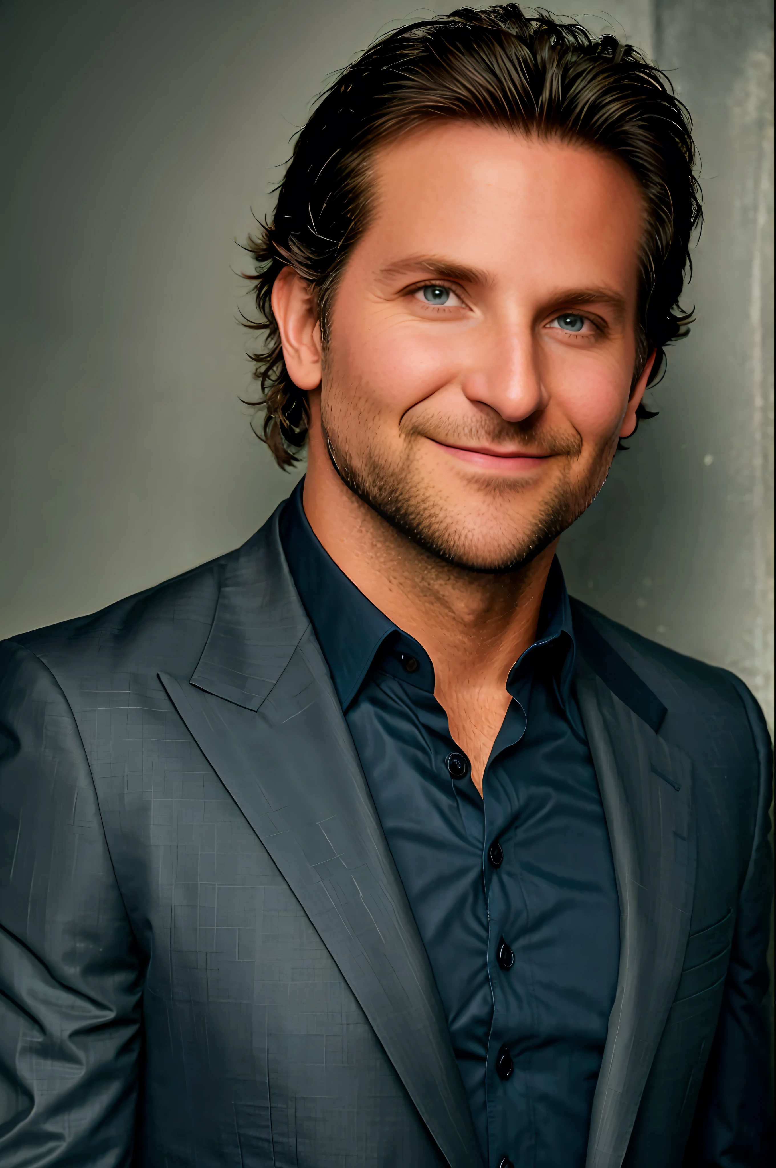 Bradley Cooper dressed in an Armani suit. high quality, photorealistic, 8k, detailed face, hyperdetailed