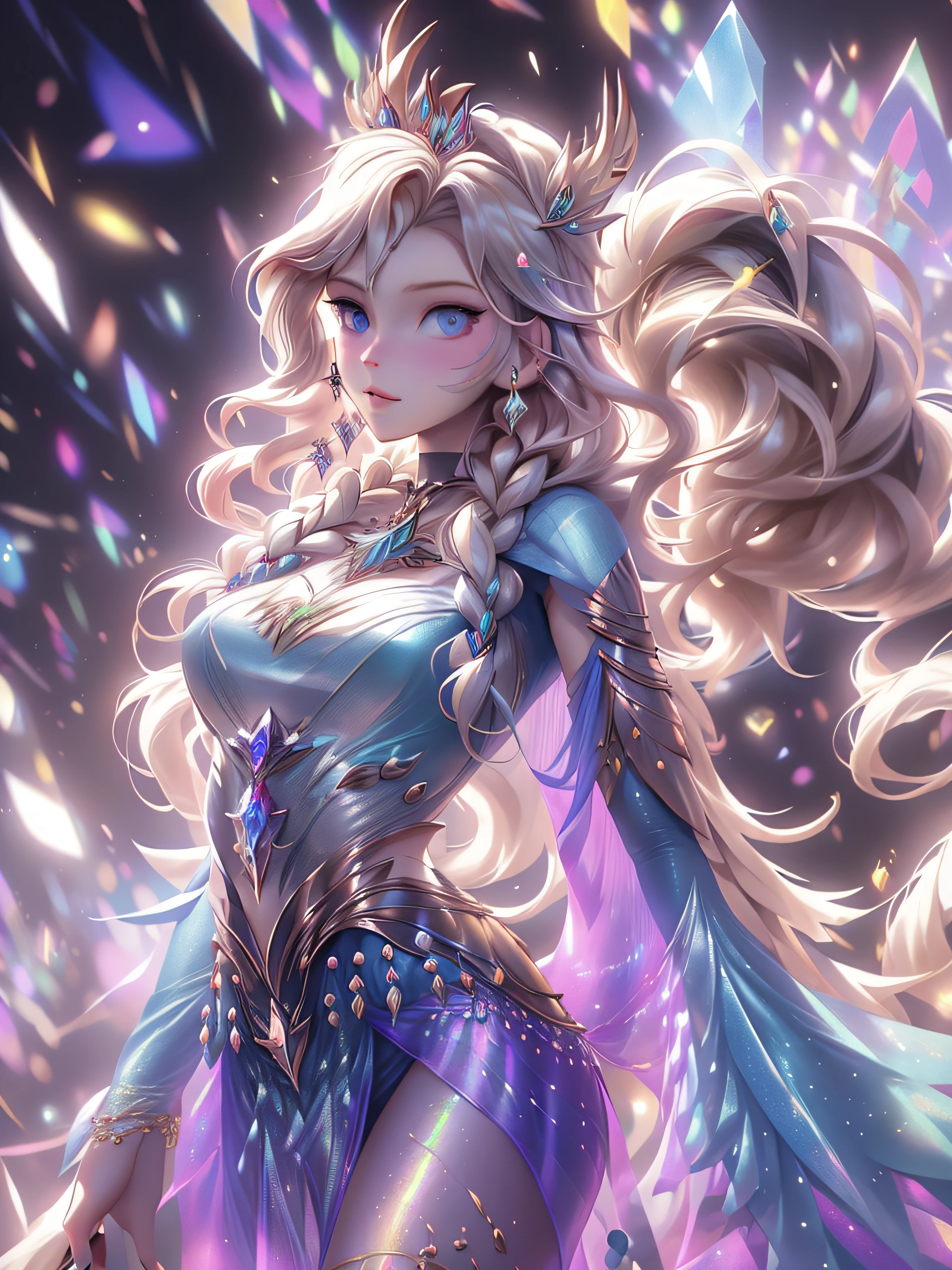 Queen Elsa wrapped in luxurious fur robe, Disney frozen, maximalist, 3D, Unreal Engine 5, vividly detailed, by "Anna Dittman", "Josephine Wall", "Michael Page", "Russ Mills", "Jonas De Ro", "H.R. Giger", and "Caspar David Friedrich" symmetrical, centered, wide-angle shot