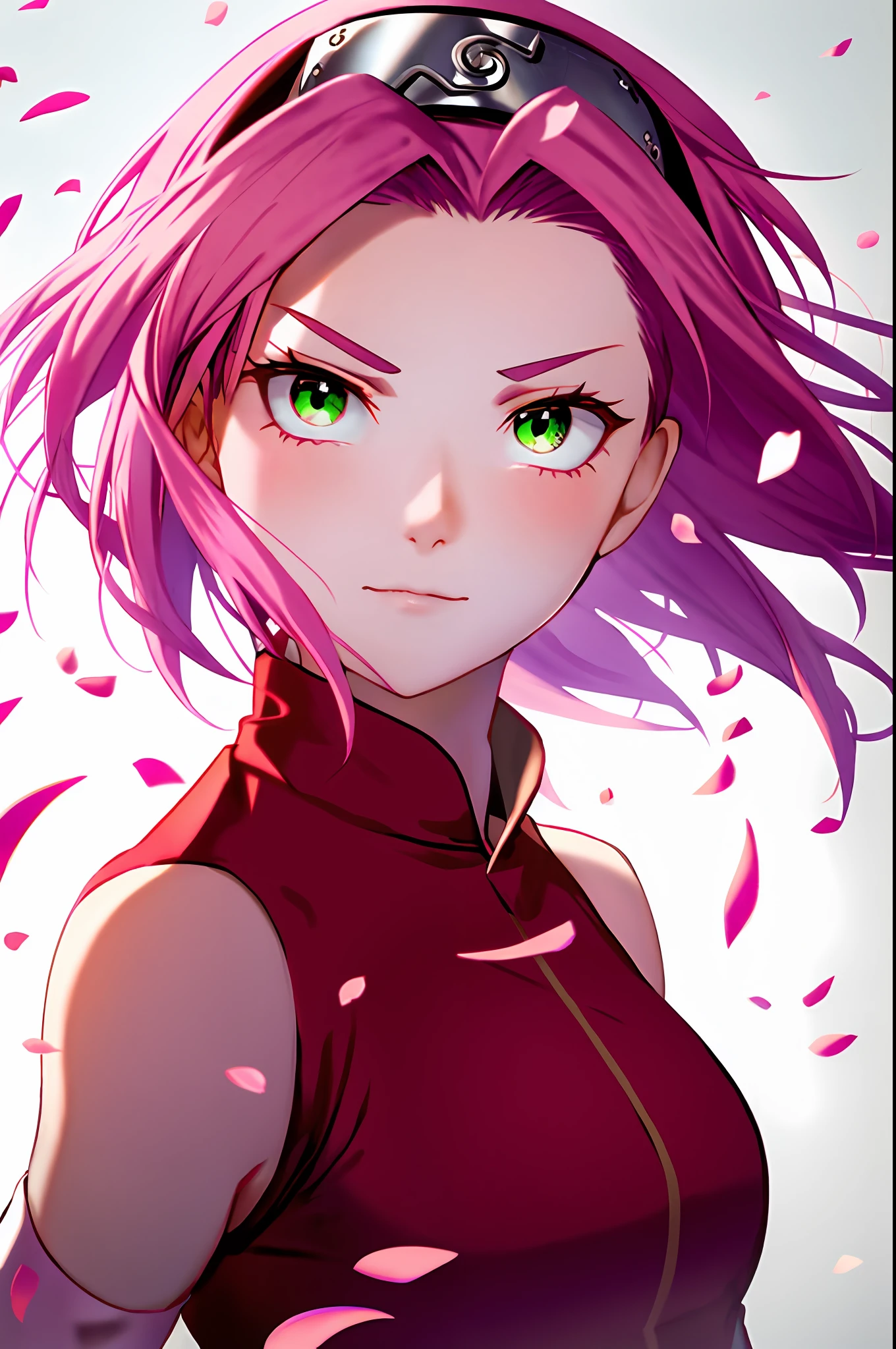 Anime girl with pink hair and green eyes and a black top（haruno sakura) -  SeaArt AI