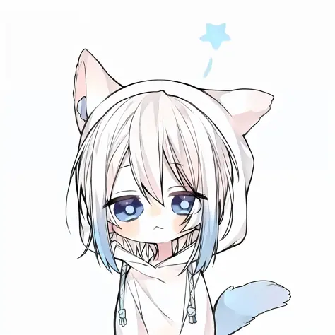 Anime girl with blue eyes and white hair in cat costume, cute anime catgirl, anime catgirl, Cute!! tchibi!!! cat woman, beautifu...