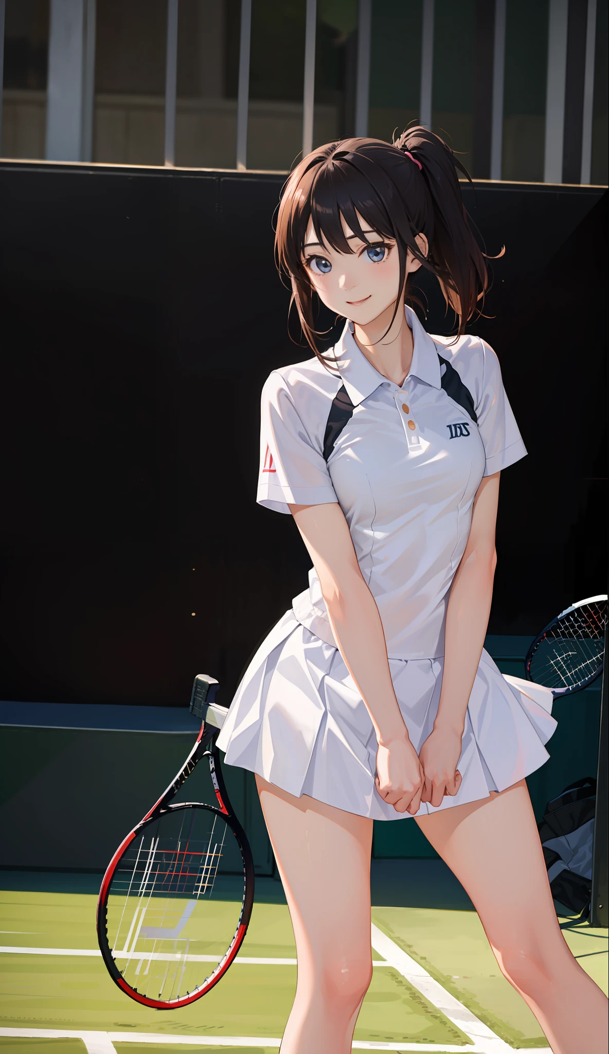 １The girls、Shirts、pleatedskirt、17 age、Bob Hair Style、A smile、A delightful!、japanes、enmaided、Chromo-white skin、Beautiful eyes、（small tits）、Playing tennis、Wimbledon、Wearing white tennis wear、电影灯光、