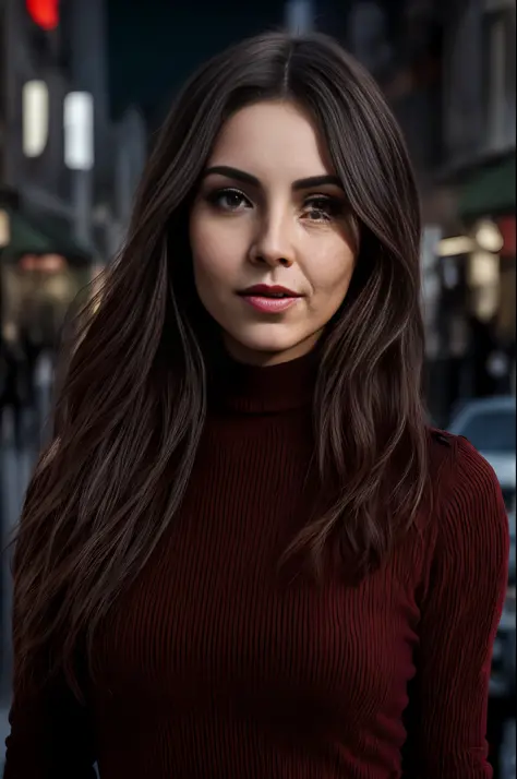 mulher de gola alta vermelha posando para uma foto, ana de armas retrato, retrato sophie mudd, cinematic headshot portrait, retr...