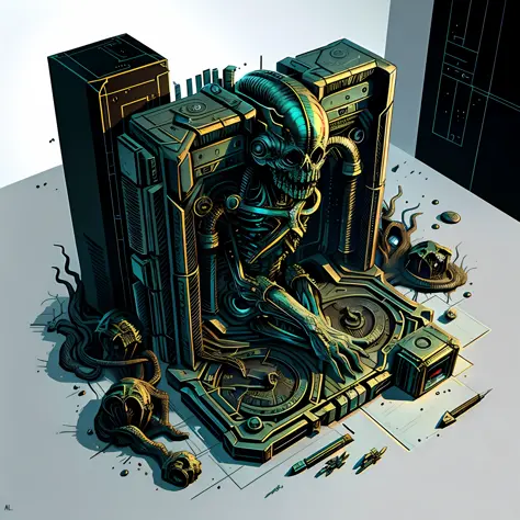 universo infinito, isometric style, horror art, unreal engine, sketch color drawng