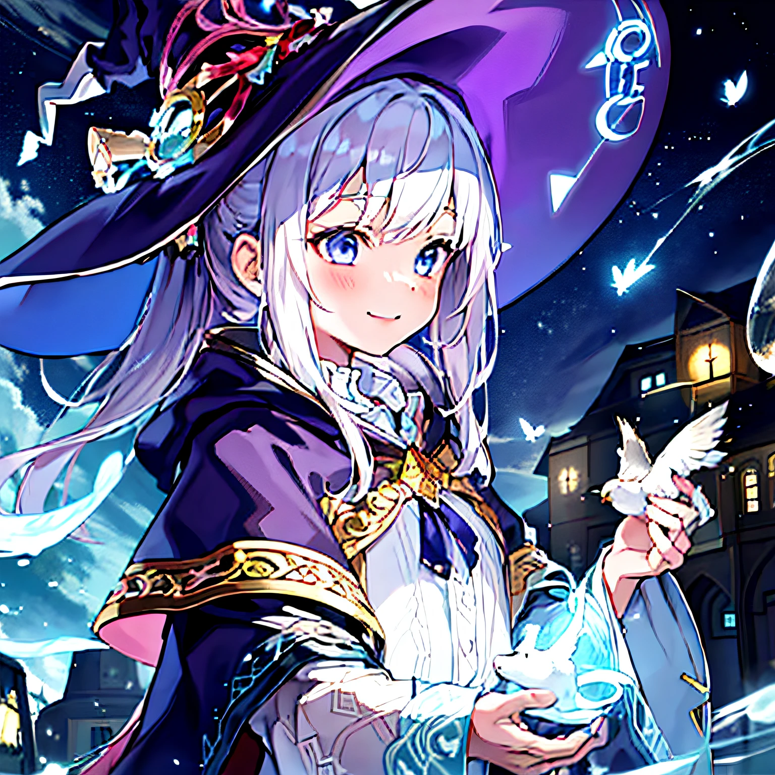 anime girl in a witch hat holding a bird in her hand, beautiful celestial mage, flirty anime witch casting magic, portrait of a young witch girl, portrait of a female mage, alchemist girl, bright witch, classical witch, splash art anime loli, sky witch, sorcerer magic witch, beautiful wizard, witch girl, portrait of a mage, astral witch clothes