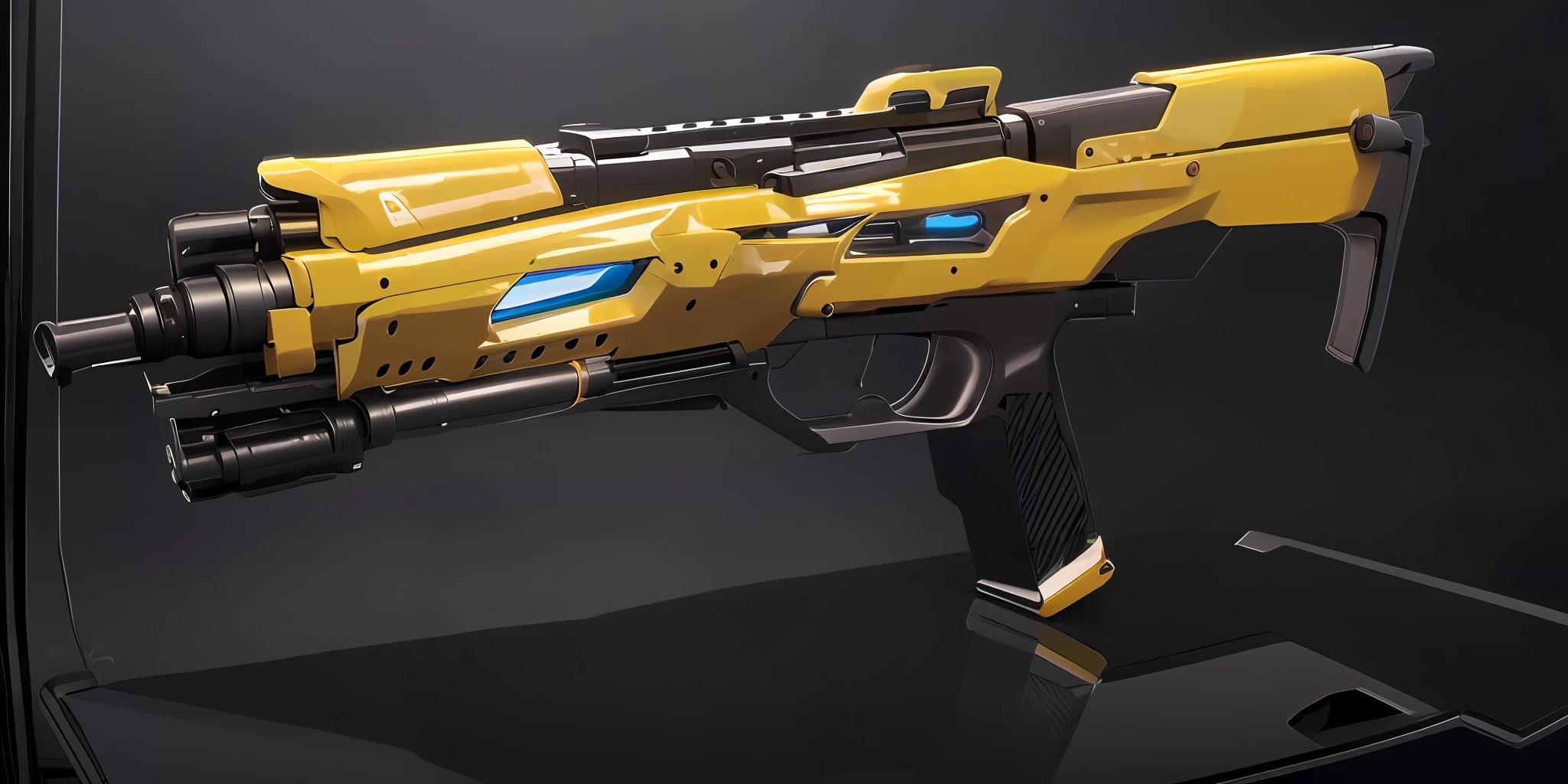 A close up of a yellow and black gun on a black background - SeaArt AI