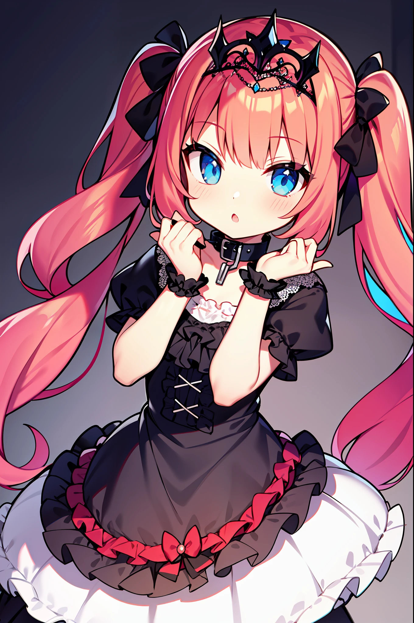 Red hair, Blue eyes, twintails, Goth Lolita, Darkgoth, Collar,Crown tiara,pride,solo,loli,Long hair