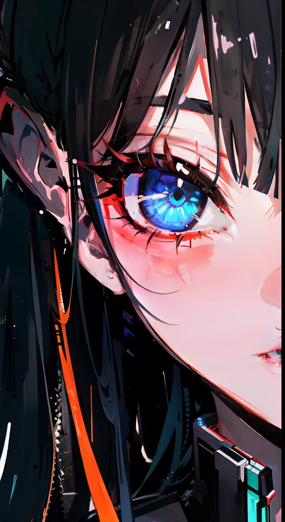 1girl, extreme + absolutely beautiful + meticulous_face, extreme + absolutely beautiful + meticulous_eyes, upper body, close-up, cyberpunk background, sketch, solid color,