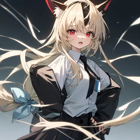 Anime girl with long white hair and red eyes in black and white costume, beautiful anime catgirl, anime catgirl, cute anime catg...
