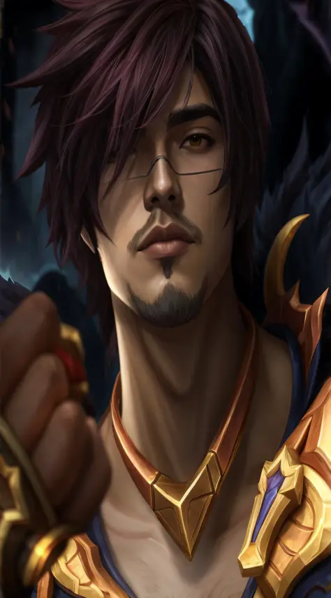 um close up de um homem com uma espada e um colar de ouro, personagem de league of legends, jayce arcano, sylas, heise jinyao, l...