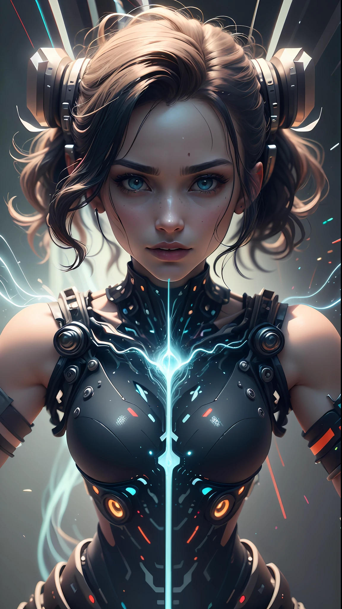((Best quality)), ((masterpiece)), (detailed:1.4), 3D, an image of a beautiful cyberpunk female with thick voluminous hair,light particles, pure energy chaos antitech,HDR (High Dynamic Range),Ray Tracing,NVIDIA RTX,Super-Resolution,Unreal 5,Subsurface scattering,PBR Texturing,Post-processing,Anisotropic Filtering,Depth-of-field,Maximum clarity and sharpness,Multi-layered textures,Albedo and Specular maps,Surface shading,Accurate simulation of light-material interaction,Perfect proportions,Octane Render,Two-tone lighting,Wide aperture,Low ISO,White balance,Rule of thirds,8K RAW