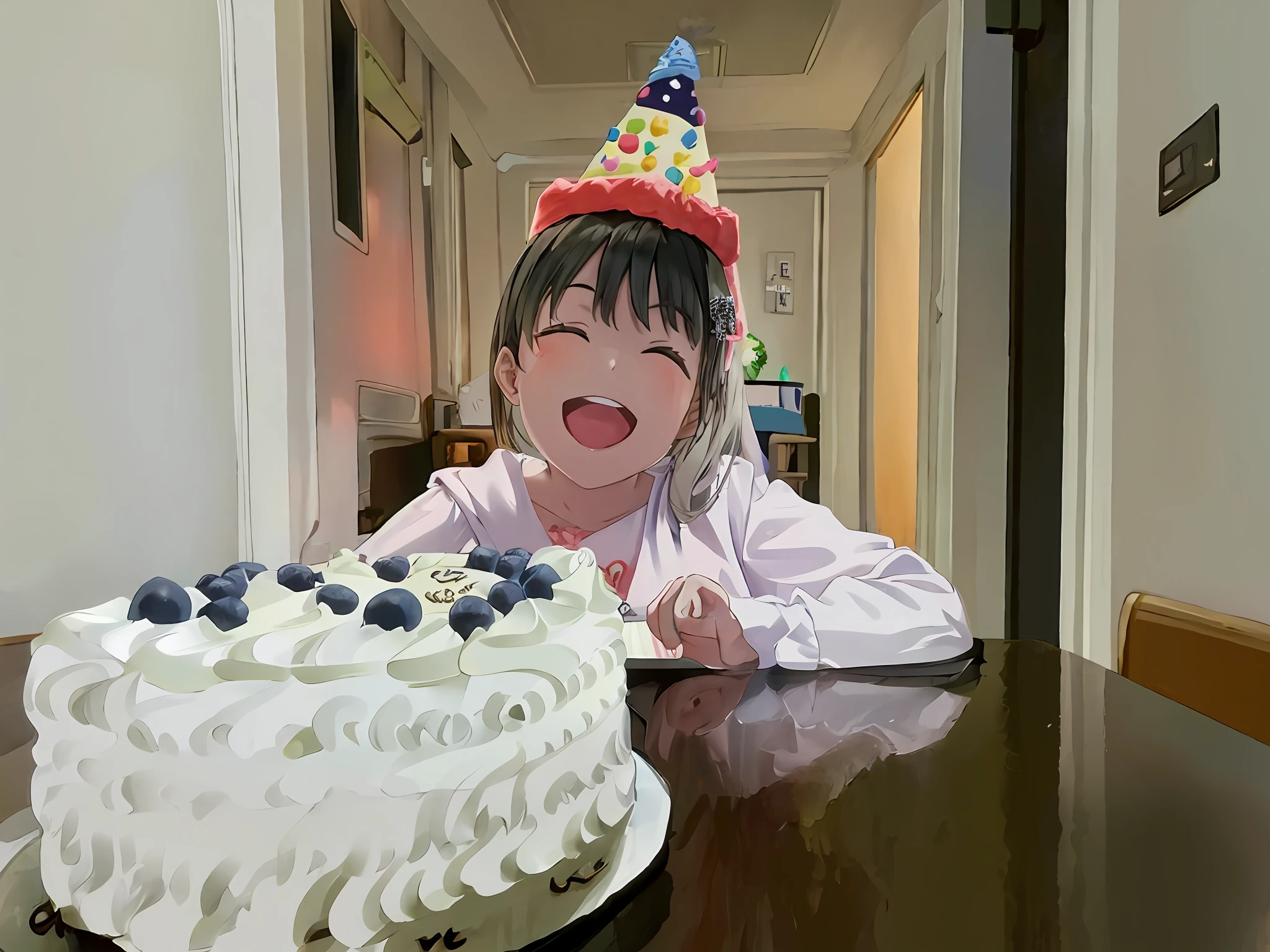 テーブルには若い女の子が座っていた，ケーキを持っている, 誕生日ケーキを持っている, , 誕生日を祝う, 手にケーキ, 誕生日パーティーで, Canon EOS 5D MarkIVで撮影, 帽子をかぶる, , 誕生日ケーキ, 地面に置かれた誕生日ケーキ, Four 歳, お誕生日おめでとう, 歳