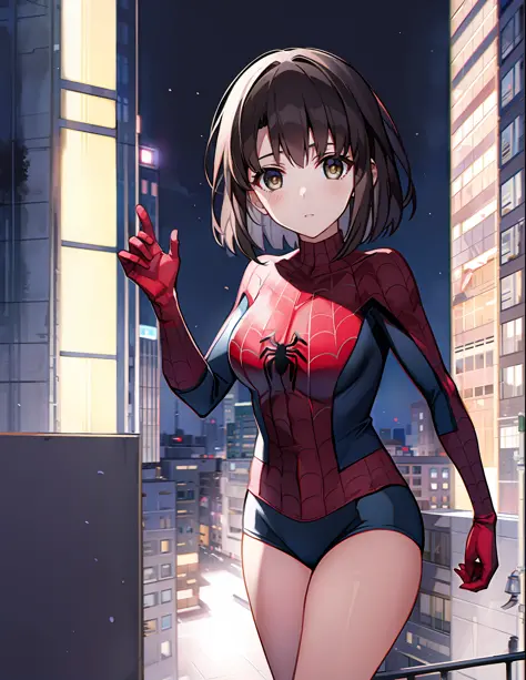Masterpiece, Best quality, 8K, A high resolution, 1girll, Buildings, Night, Moon, Seductive, Spider Costume,