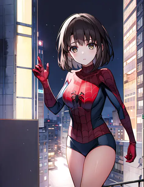 Masterpiece, Best quality, 8K, A high resolution, 1girll, Buildings, Night, Moon, Seductive, Spider Costume,