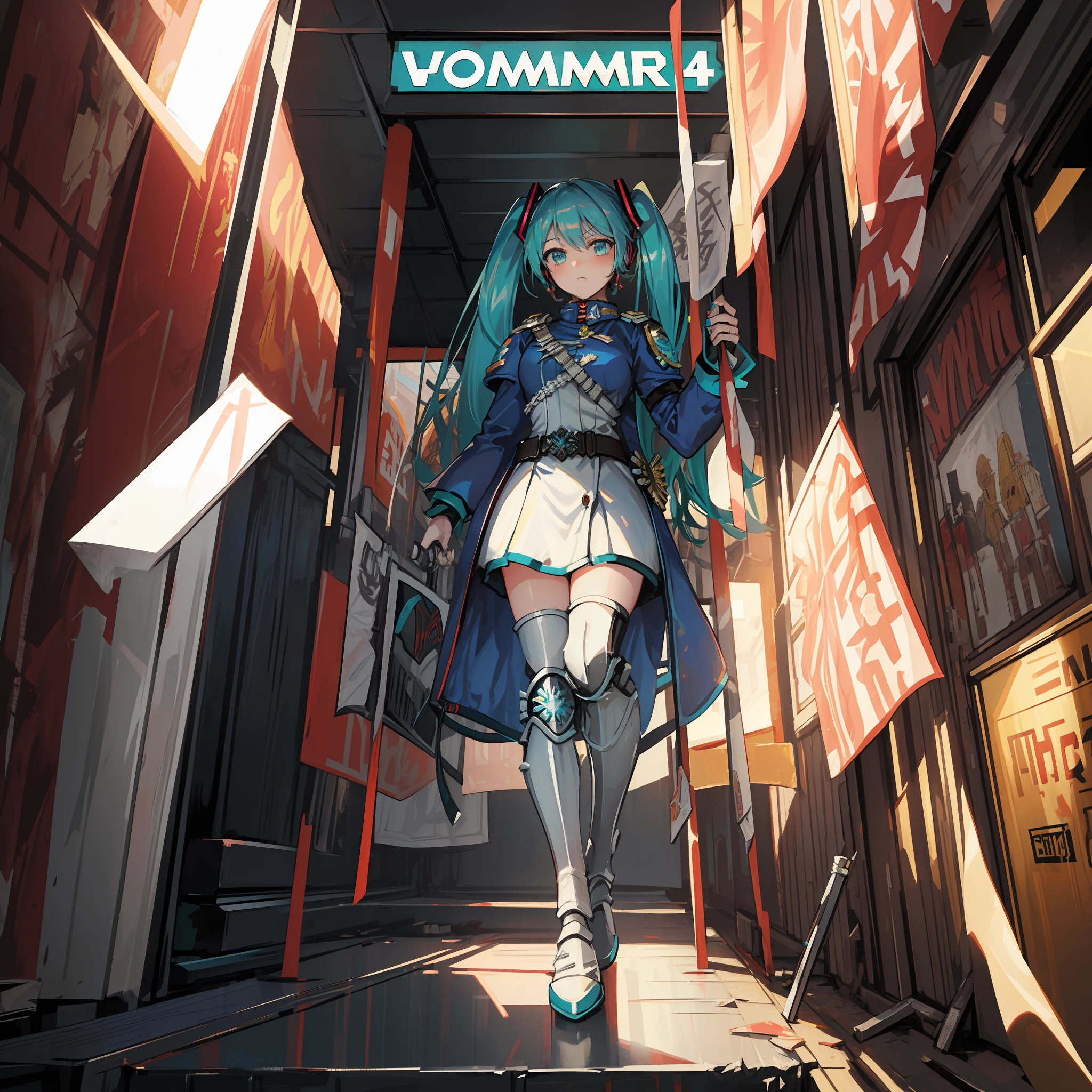 ((Warhammer 40K)), (Hatsune Miku in Power Armor in warhammer 40k),  power armor, (Space Marine), Solo character, 1Girl.