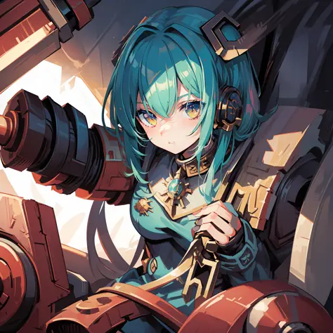 "((Warhammer 40K)), Hatsune Miku in Powerd Armor of Space Marine, dark vibes, Solo characters" , 1Girl