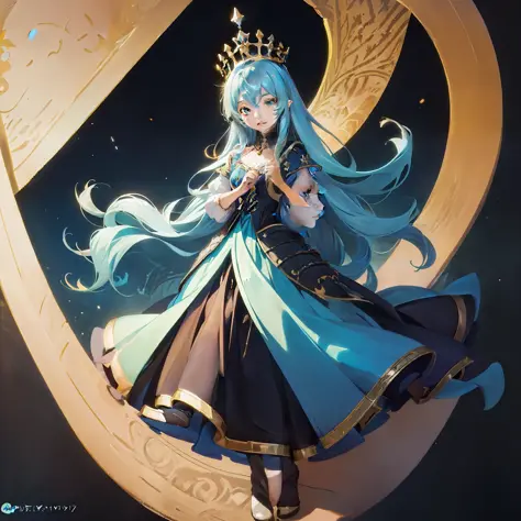 Anime girl with blue hair and a crown on her head, Trending on ArtStation pixiv, digital art on pixiv, ((a beautiful fantasy emp...