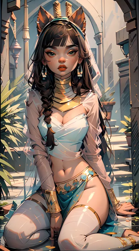 a girl from Ancient Egypt, 1girl,

(large breasts:1.4), saggy breasts, (((twin braids, tight braids,,,, long braid, braided hair, Hime Long Haircut,  Dark hair, black hair,  colored inner hair))), ((violet eyes:1.3, Perfect eyes ,beautiful detail eyes, The...