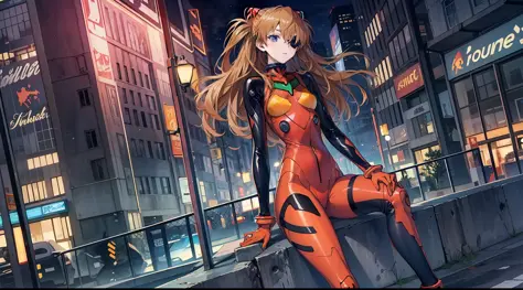 ((masterpiece,best quality, detailed)), full body, night, cityscape, souryuu asuka langley, interface headset, multicolored body...