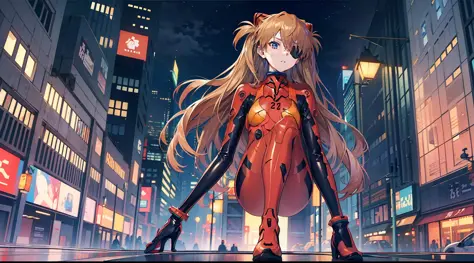 ((masterpiece,best quality, detailed)), full body, night, cityscape, souryuu asuka langley, interface headset, multicolored body...