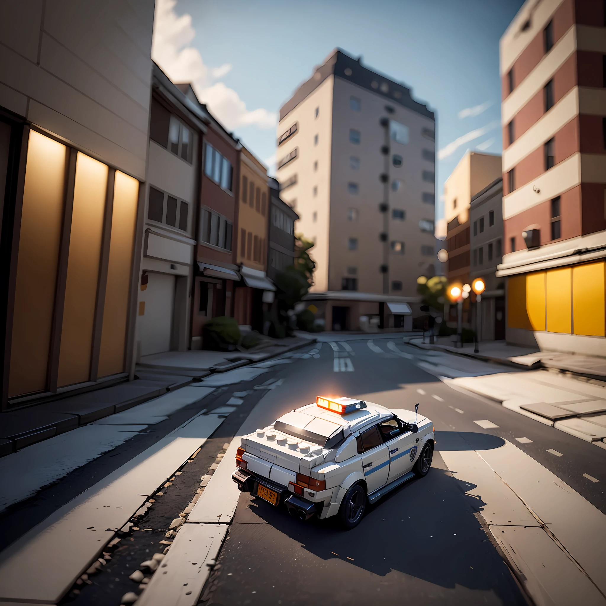 （（best qualtiy））， （（tmasterpiece））， （A detailed：1.4）， LEGO brick building，legos，police cars，Hunt，Handsome，Dynamic，Police lights，city road ， hdr（HighDynamicRange），Ray traching，NVIDIA RTX，Hyper-Resolution，Unreal 5，sub surface scattering，PBR textures，Post-processing，Anisotropic filtering，depth of fields，Maximum clarity and sharpness，Many-Layer Textures，Albedo e mapas Speculares，Surface coloring，Accurate simulation of light-material interactions，perfectly proportions，rendering by octane，twotonelighting，Wide aperture，Low ISO，White balance，trichotomy，8K raw data，tmasterpiece，best qualtiy，（8K very detailed CG unit wallpaper）（best qualtiy），（Most Best Illustration），（Best shadow）