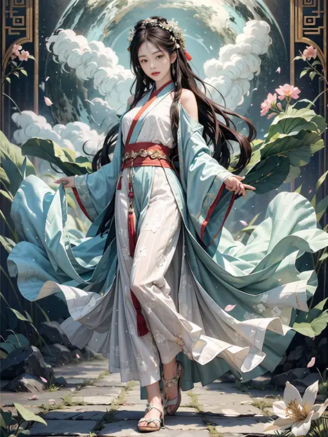 masterpiece,best quality,ancient
art,official art,aesthetic,
1girl, (full body: 1.2),solo, hanfu, dynamic posture,see through cl...