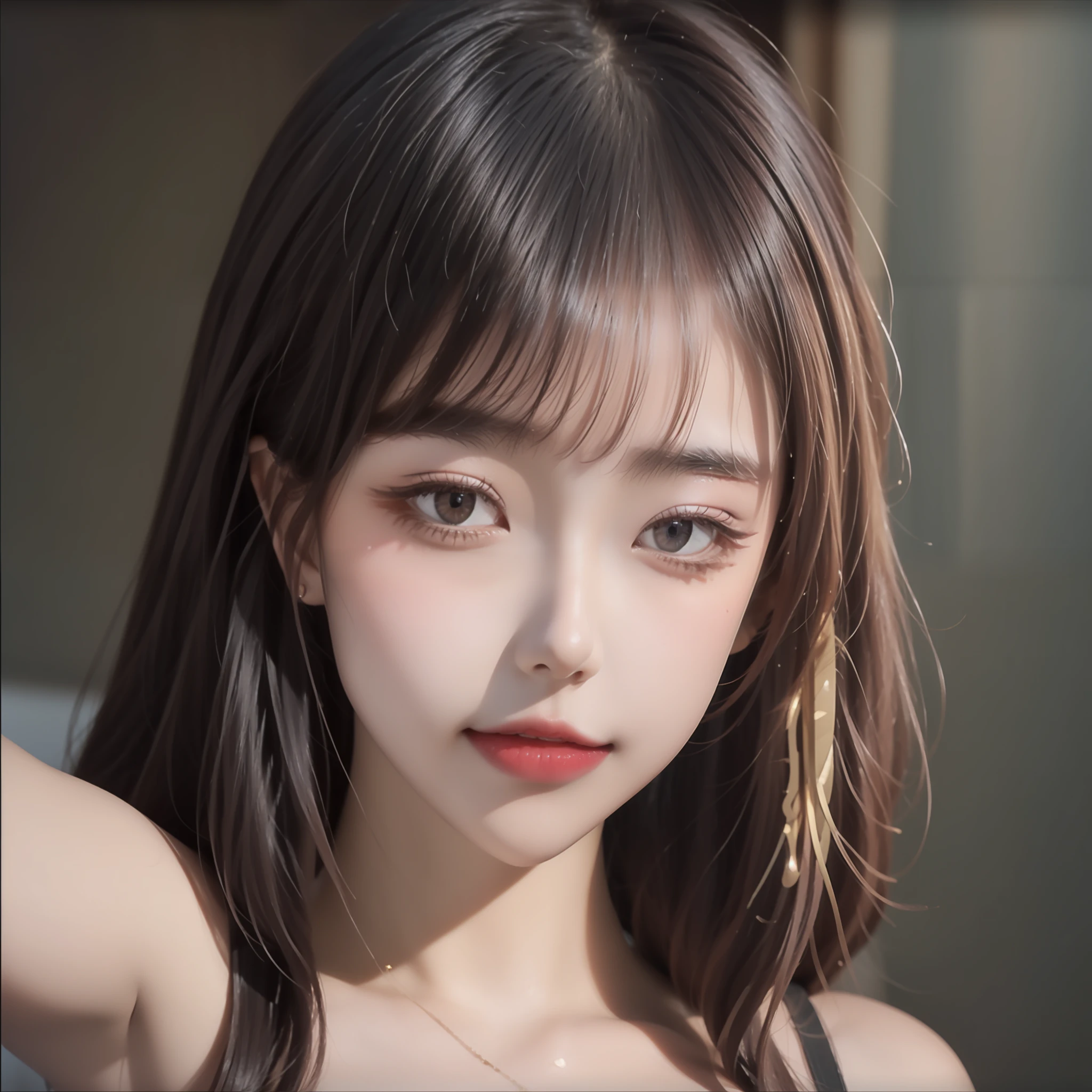 8K, Best Quality, Masterpiece, Ultra High Resolution, (Realism: 1.4), Original Photo, (Realistic Skin Texture: 1.3), (Film Grain: 1.3), (Selfie Angle),1 Girl, Beautiful Eyes and Face Details, Masterpiece, Best Quality, Close-up, Upper Body, Looking at the Viewer