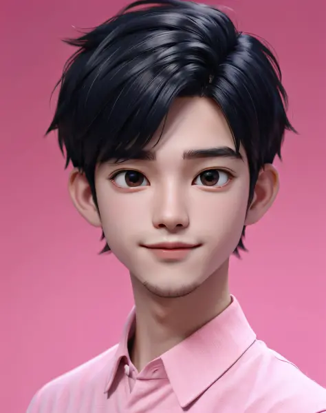 best quality, 1boy, solo, cartoon portrait , simple background,  short hair,   pink lips,