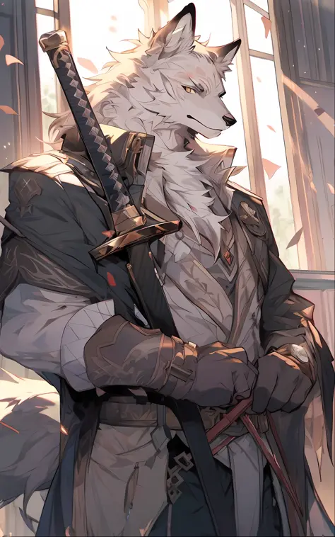 anime, anime art, white wolf, sword, sword, sword, sword, sword, sword, sword, sword, sword, sword, sword, sword,, from arknight...