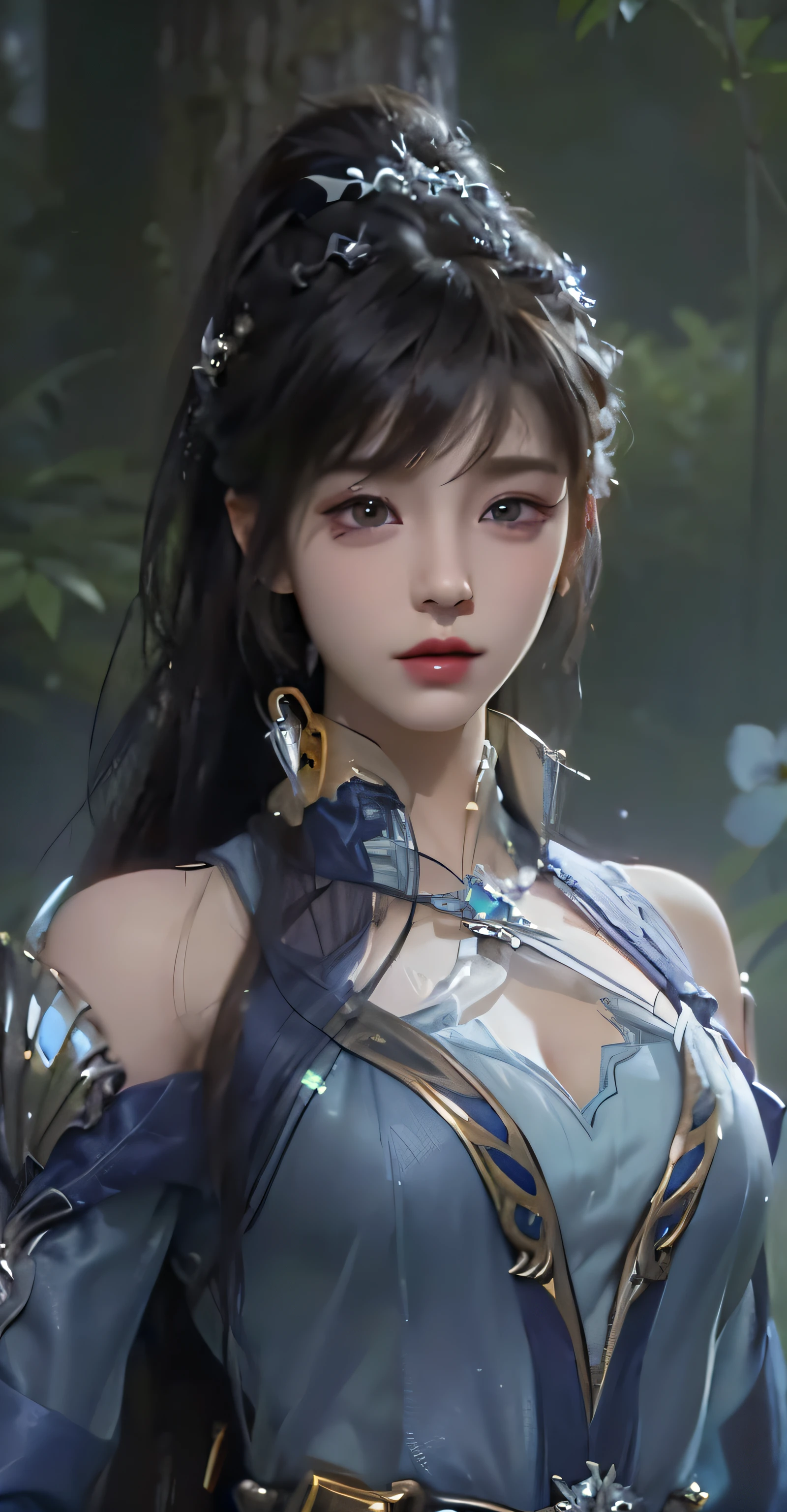 a close up of a woman with a blue dress and a blue jacket, Game CG, Smooth anime CG art, inspired by Li Mei-shu, close up character, 3 d anime realistic, 4 K detail fantasy, photorealistic anime girl rendering, Yun Ling, 8 k uhd character details, anime cgi, Art germ ; 3d unreal engine