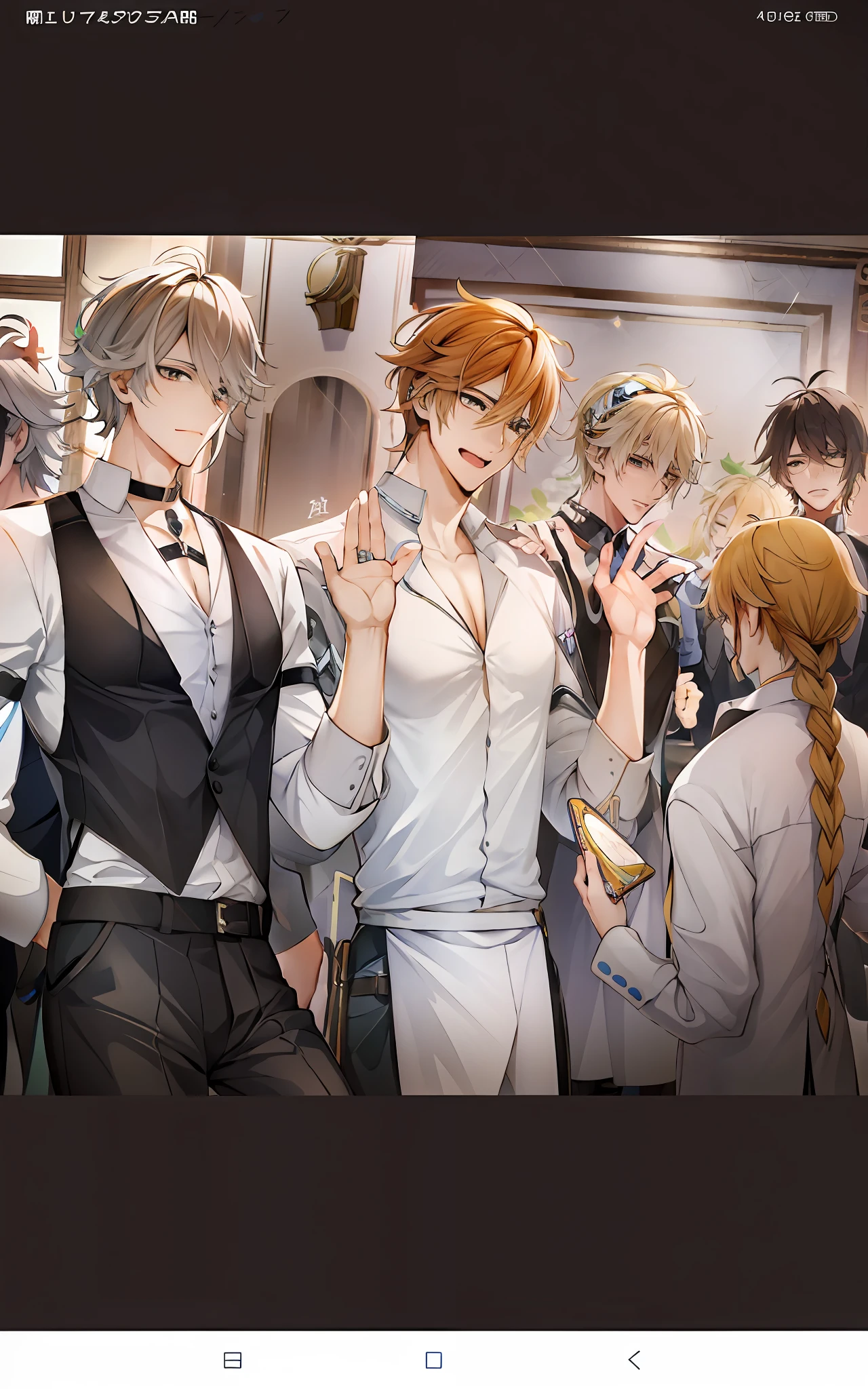 Anime characters stand in a row in the room, offcial art, Kawasi, official fanart, Mature male，hormone，Man cute boy, Official illustration, visual novels CG, binding, Fine details. Front line, High-quality fanart, visual novel key visual, highly detailed exquisite fanart, ; visual novel, cinematics, visual novel, cinematics, anime key visual of elegant --auto