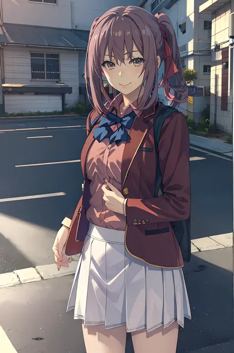 anime girl with long hair and a blue shirt and skirt, anime visual of a cute girl, beautiful anime high school girl, realistic s...