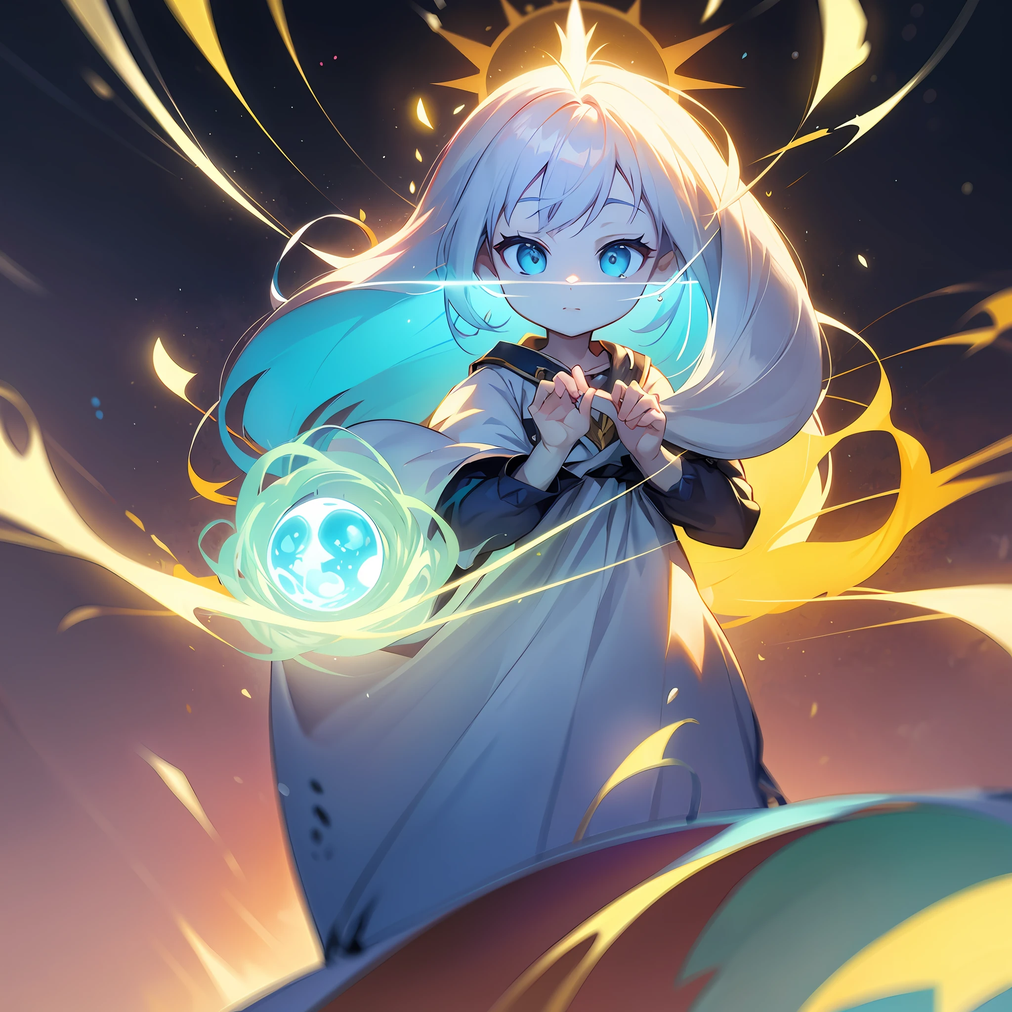 garota de anime com orbes brilhantes nas mãos, divindade de cabelos brancos, artgerm e atey ghailan, ilustração de fantasia de anime, estilo de duelista, cushart krenz arte chave feminino, tendências no artstation pixiv, digital anime art, papel de parede de arte de anime 8k, estilo anime 4k, estilo de arte anime moe, Ilustração digital de anime