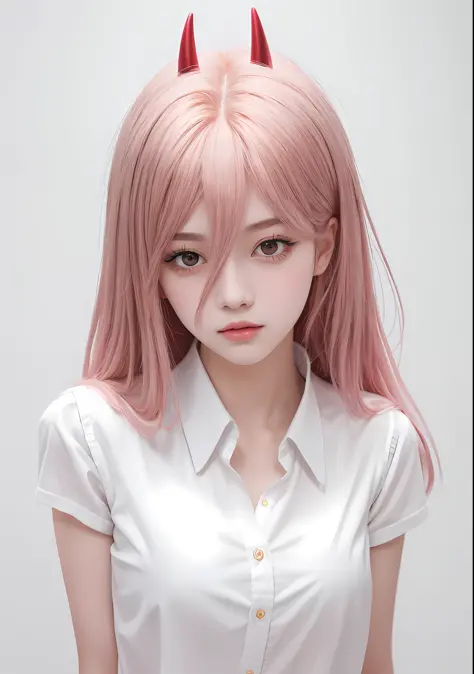 anime girl with pink hair and horns in white shirt, guweiz on pixiv artstation, cute anime girl portraits, extremely cute anime ...