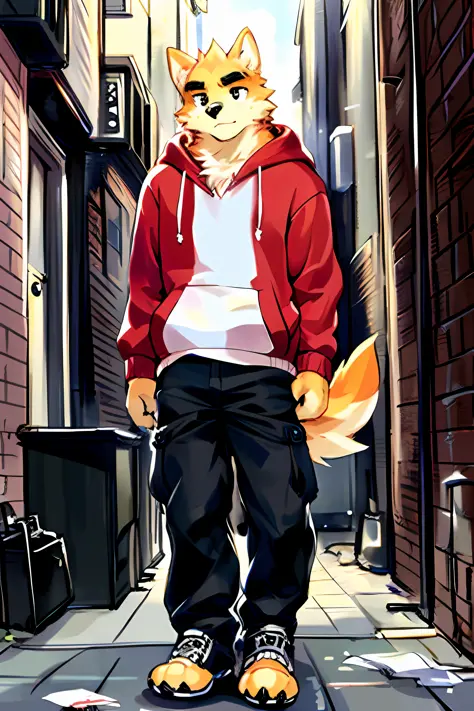 copperrtf, masterpiece, best quality, absurd res, author：kiyosan, by null-ghost, furry, dog, male, muscular, solo, hoodie, pants...