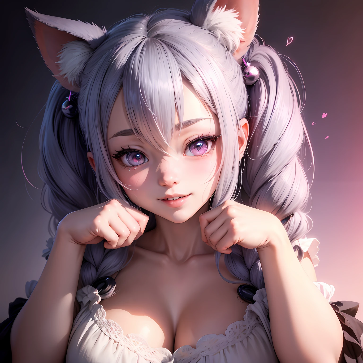 Chica anime con orejas de gato y un vestido posando para una foto. - SeaArt  AI