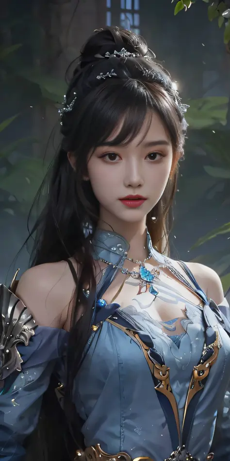 Wearing a blue dress，Arad woman with sword and necklace, Guviz-style artwork, Fanart Meilleure ArtStation, by Yang J, chengwei pan on artstation, IG model | Art germ, author：Zhou Fang, Extremely detailed Artgerm, Guviz, Inspired by Ai Xuan, By Li Song