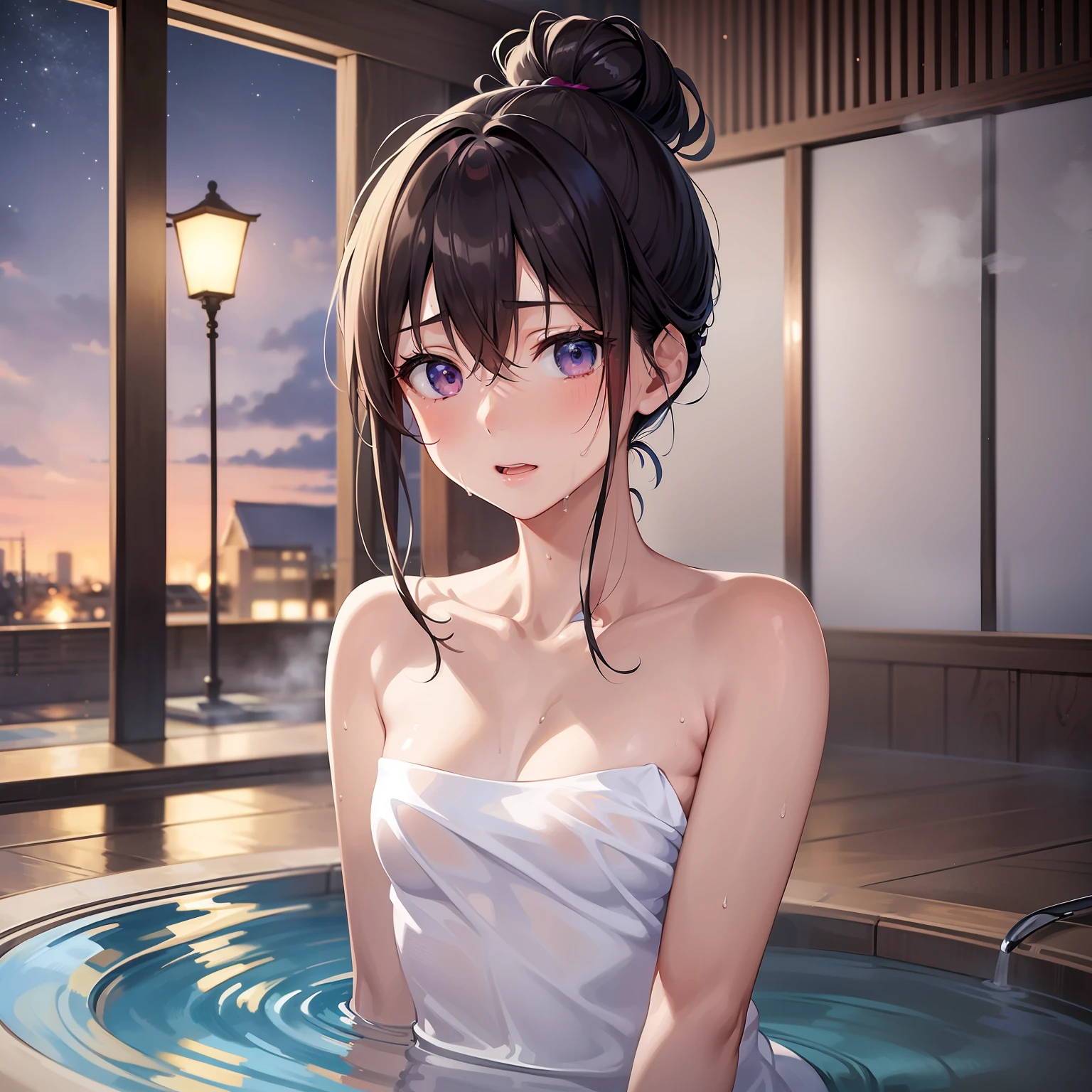 1536px x 1536px - Anime girl in a white dress sitting in a hot tub - SeaArt AI