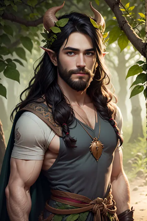 perfect face, detailed face, handsome, masculine, beard, perfect eyes, detailed eyes, leaf clothes, nature clothes, druid clothe...