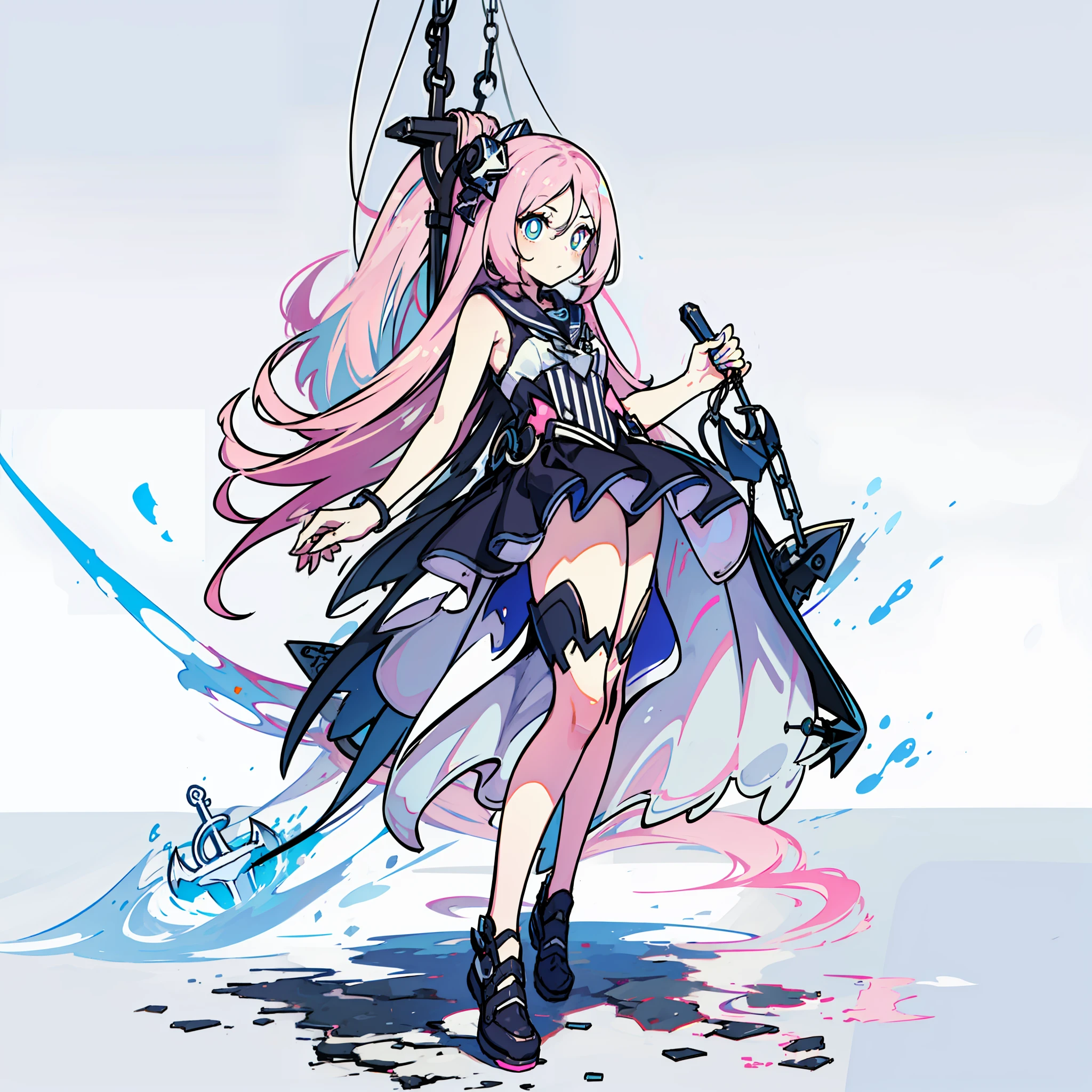 white backgrounid，simplebackground，Single full-body standing painting，Full body like，anchor，teens girl，Suspension seat，Floating display，Anchor girl，baby pink hair，Pink pupils，