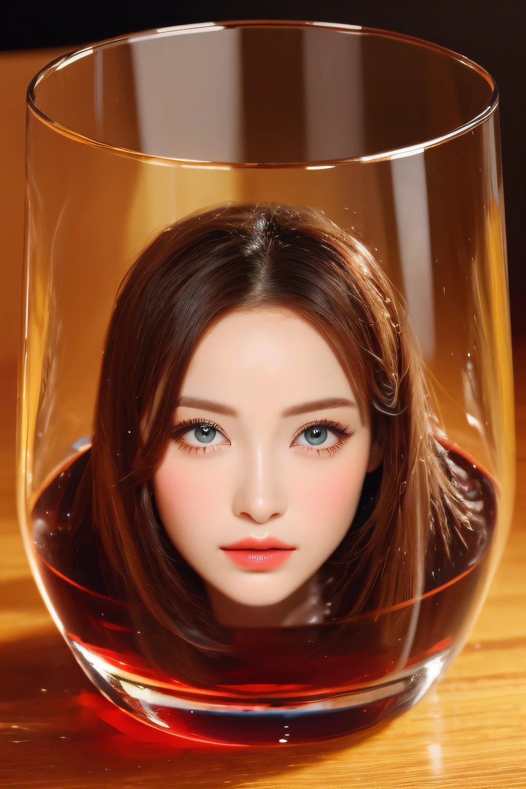 nffsw,,wine glasses, in container, (​masterpiece:1.6, Top image quality), (Exquisite beautiful eyes: 1.2), 1girl in, 独奏, (sitting on), A dark-haired,