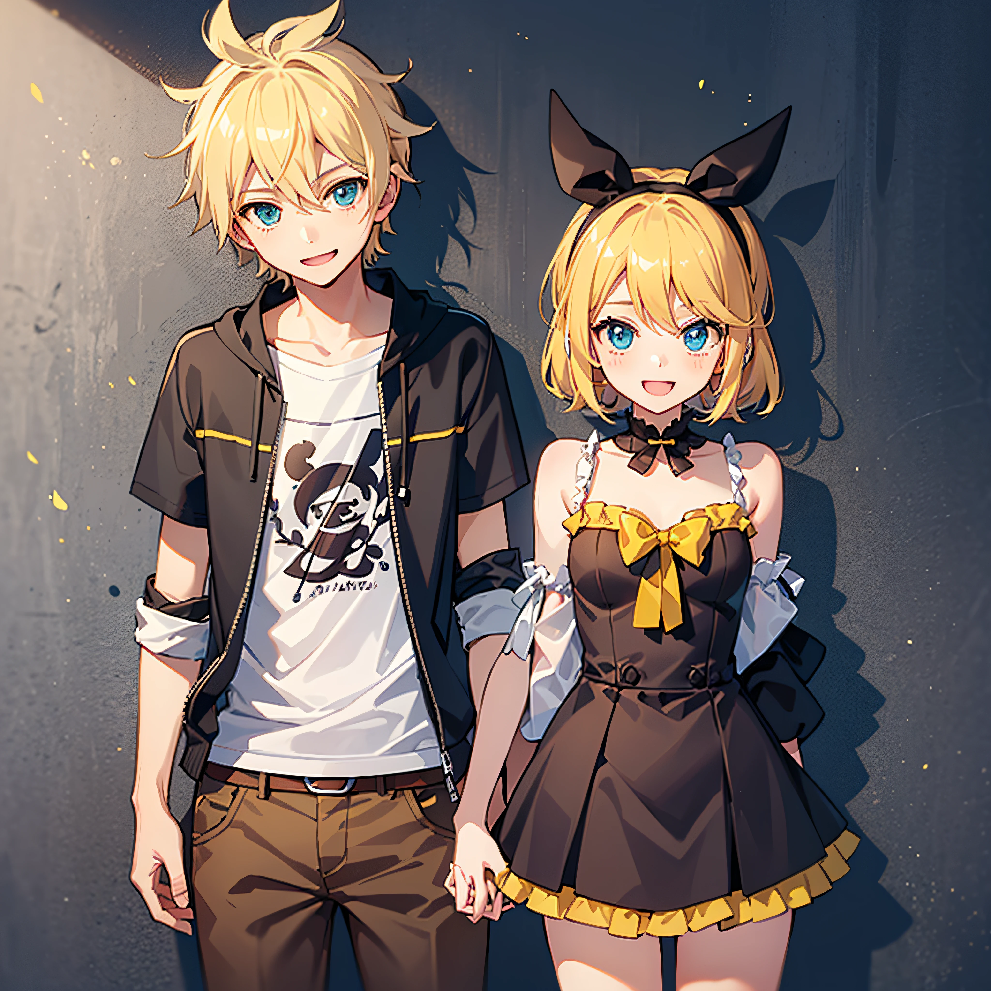 Meilleure qualité, Ultra précision, deux personnes, un garçon et une fille, (un garçon est Len_Kagamine), (une fille est Rin_Kagamine), couple, S&#39;aimer l&#39;un l&#39;autre, cheveux blonds, Mignon, puéril, Sourires, Mignon boy, Shota