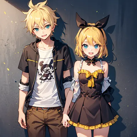 best quality, ultra precision, two person, one boy and one girl, (a boy is Len_Kagamine), (a girl is Rin_Kagamine), couple, love...