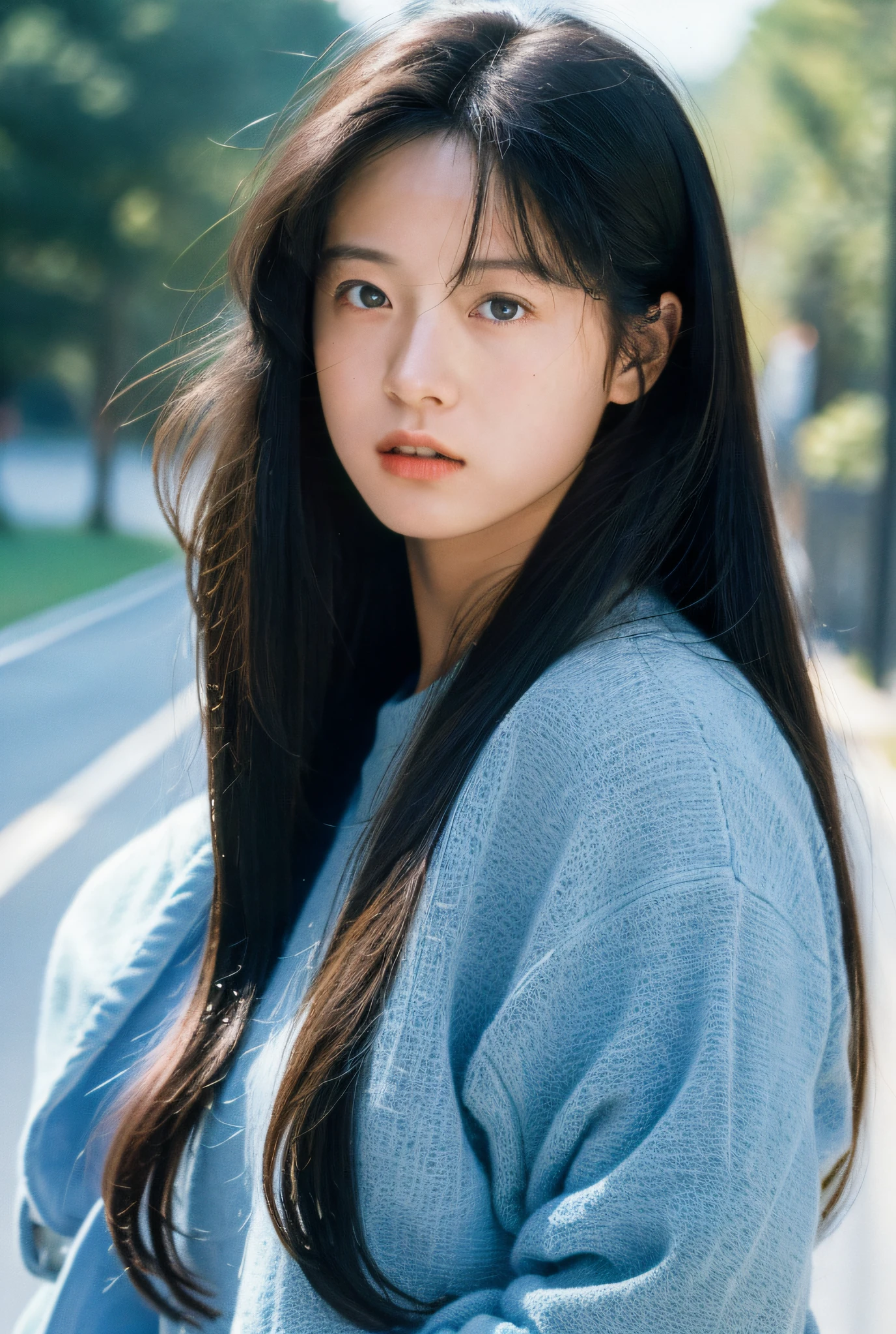 (masterpiece, realistic, ultra high res, high quality:1.2),
1girl, (young),(no make-up), black hair,
portrait, old photo, 80s style , dynamic pose, studio,
((akinanakamori))