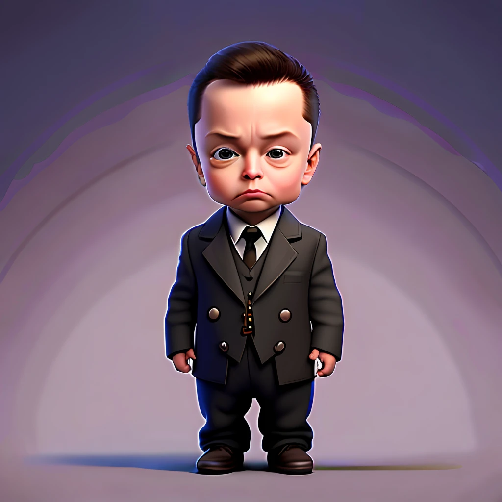 cbzbb, elon musk,charachter,cute, little, beautiful, devian art, trending artstation, digital art, detailed, cute, realistic, humanoide, character, tiny,cinematic sho ,cinematic lights,elon musk,looks happy 卡通人物